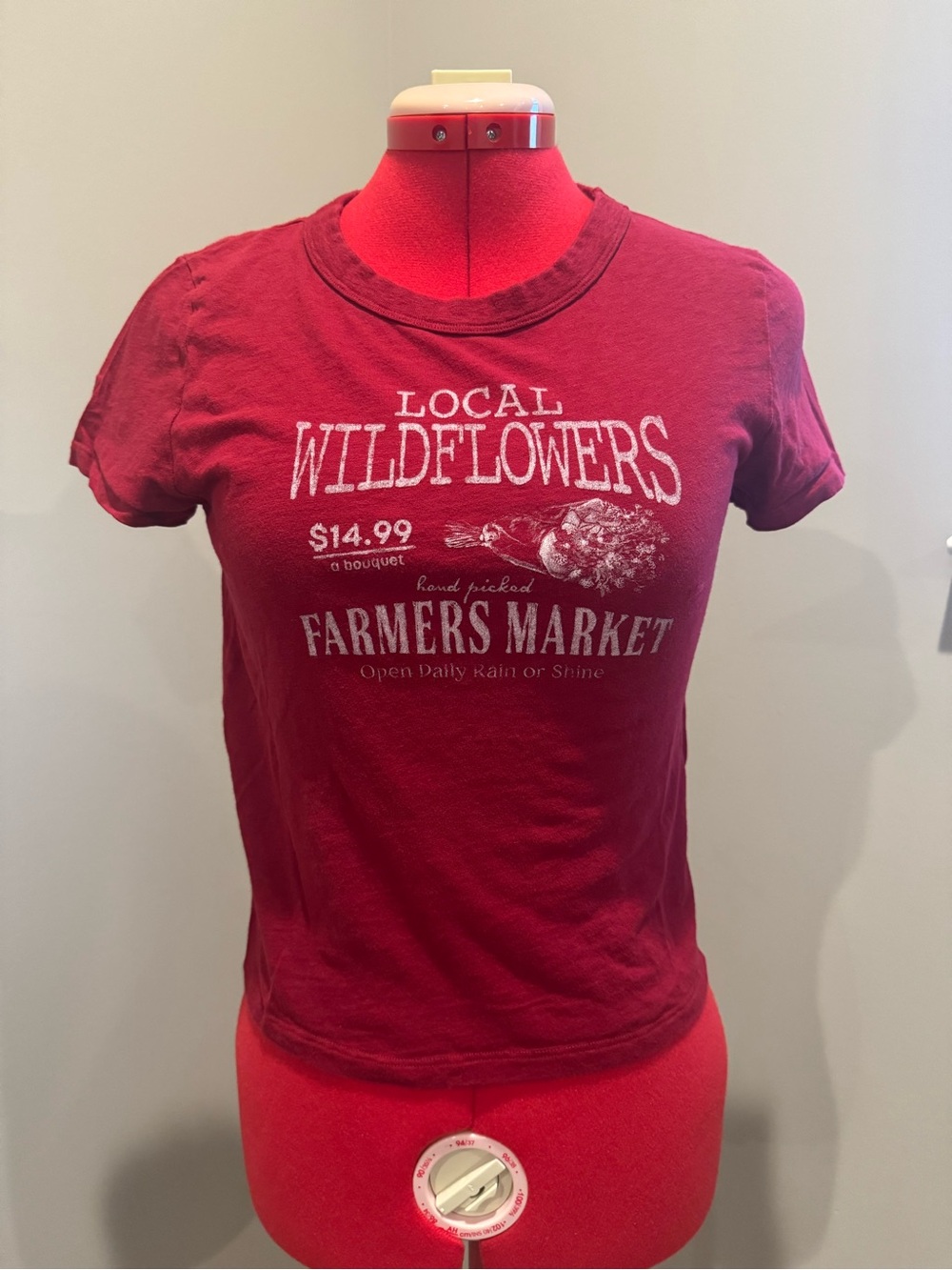 American Eagle Hey Baby Tee Red Wildflowers Farmers Market